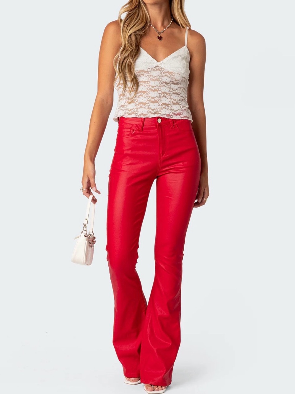Edikted Red High-Waist Flared Pants